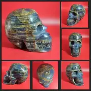 1+LB Natural Carved Blue Onyx Skull Quartz Crystal Gemstone Skull Carving Gift