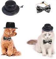 AWOCAN 2PCS Dog Costume Top Hat Cat Sombrero Hat Formal Necktie/Bowtie Birthday Party Cosplay Costume Pet Dog Cat Holiday Party Decoration