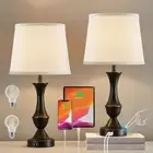 Touch Table Lamps Set of 2, 22" Tall Bedside Lamps with USB C+A Black, White