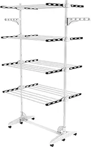 Todeco Clothes Drying Rack, 4 Tier Foldable Laundry Drying Rack,High Load Capacity Stainless Steel Space-Saving Clothes Airer with 2 Extra Adjustable Dry Rail Hanger, Black