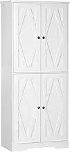 HOMCOM 70.75" Farmhouse Tall Kitchen Pantry Storage Cabinet, Freestanding Cabinets with Doors and Shelf Adjustability, 4 Door Kitchen Shelf Storage with 4 Tiers, White