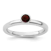 Sterling Silver Stackable Expressions High 4mm Round Garnet Ring
