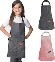 ATROPOS 2pcs Kids Aprons with Pockets, Kids Chef Aprons Boys/Girls Adjustable Kids Kitchen Apron