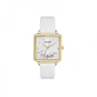 ADORA AT5445 Ladies Women's Watch Angular Floral Pattern Steel Gold Leder Weiss
