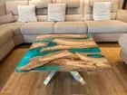 Epoxy Table, Square Ocean Epoxy Wooden Table, Epoxy Resin Table, Wood Coffee Top