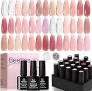Beetles Pink Nude Gel Nail Polish Set, 20 Colors Summer Neutral Jelly Pink Sheer Glitter White Color Soak Off UV Gel Kit with Base Gel Glossy Matte Top Coat DIY Manicure
