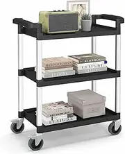 [Costway] 3-Tier Utility Cart, Heavy-Duty Service Cart w/Lockable Wheels & Double Handles, Sturdy Aluminum Structure, 225 kg Max Load, Tool Cart for Warehouse, Office, Kitchen, Garage