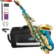 Soprano Saxophone Curved Bb Flat blue Sax Instruments for Beginners Intermedi...