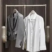 TOOPYW Retractable Heavy Duty Pull Down Closet Rod Wardrobe Rail Organizer Storage System Adjustable Width Coat Rack for Home (20~45"),Khaki,20to26in