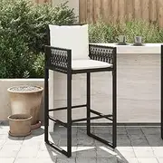 Garden Bar Stools with Cushions 2 pcs Black Poly Rattan,Comfortable Outdoor Bar Stools with Cushions for Garden Patio Patio Chairs, Outdoor Furniture
