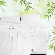 LINENOVA Bamboo Sheets Set Queen Size,100% Cooling Bamboo Sheet Set for Hot Sleepers, Moisture Wicking Bed Sheets with 40cm Deep Pocket, Silky Soft Bedding Sheets (Queen, White)