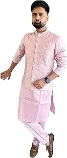 [Shri Balaji Silk & Cotton Saree Emporium] Men Ethnic Traditional Silk Kurta Sequin work Indian Men Kurta Pajama Jacket Set 4724