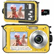 Waterproof 4K Camera Underwater 11FT Autofocus 32GB Card 48MP Selfie Dual Screen Snorkeling Compact Digital 1250mAh Battery Yellow Travel Adventure