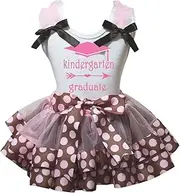 [Petitebella] Girls' Kindergarten Graduate White Shirt Brown Pink Dots Petal Skirt