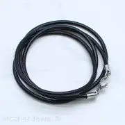 BLACK LEATHER CORD CHAIN MENS WOMENS SILVER STAINLESS STEEL THICK 3MM NECKLACE