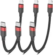 6 inch Short USB C to Lightning Cable 3Pack, 0.5ft USB C iPhone Charger Cord Nylon Braided Short Type C to Lightning Cable Fast Charging for iPhone 14 13 12 11 Pro Max Mini XR XS SE
