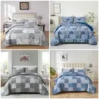 Floral Patchwork Quilted Comforter Queen Size Bedspread Set Bedding Coverlet Rug