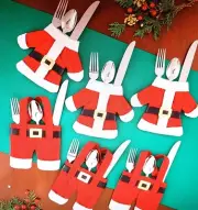 Santa Clause Flatware Holder Coats & Pants w/ Suspender Polyester NWOT Lot of 6