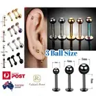 16G BALL LABRET LIP RING TRAGUS HELIX SURGICAL STEEL EARRING STUD 3 SIZE Pair