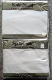 Vtg Springmaid Wondercale Queen Fitted & Flat Sheet No-Iron Percale Solid Beige