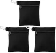 NQEUEPN 3pcs Golf Tee Bags, 6.69x5.51in Portable Golf Ball Pouch Zipper Golf Accessory Bag with Metal Lobster Claw Clip Golf Ball Storage Bag for Valuables & Golf Accessories(Black)