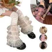Ladies Ruched Patchwork Thigh High Socks Tiered Leg Warmer Ruffle for Dress.