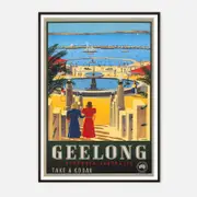 Galrie Vintage Geelong Victoria Australia Travel Poster by James Northfield Art Decor, Black Frame, A4 21 x 30cm (8 x 12inch)
