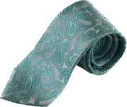 [Zasel] Mens Silver & Turquoise Paisley Patterned 8cm Neck Tie Turquoise, Silver, White