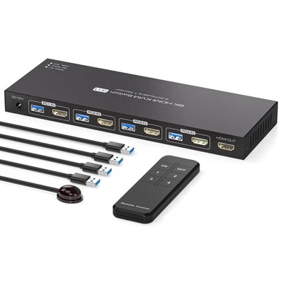 8K HDMI KVM Switch 4 Computers 1 Monitor 4K144Hz EDID 4 Port KVM for 4 PC Sha...