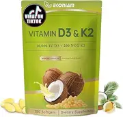 2-in-1 Vitamin D3 K2 Supplement Softgel, 180 Pcs,10000 IU VIT D3 + 200 MCG Vitamin K2, Gels Riched Microingredients Vitamin D3 k2, Free of GMO, Gluten, Soy for Men Women