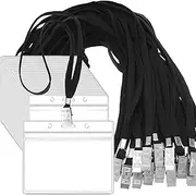 100 Pieces Name Tags Office Clear Neck Lanyards for Id Badges Plastic Name Tags Waterproof Lanyard with Badge Holder PVC Horizontal ID Badge Holder with Stainless Metal Swivel Hook (Vertical)