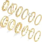 12 PCS Dainty 14K Gold Rings for Women, Eternity Open Chunky Twist Simulated ...