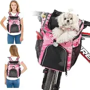 Pet Bicycle Bag for Dogs Cats, Foldable Dog Backpack with Side Pockets, Front Bicycle Basket for Small Pets with Reflective Bands and Light, Easy Installation