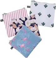 ORFOFE 4Pcs Sanitary Napkin Storage Bags Adorable Tampon Pouches for Feminine Products Cactus Flamingo Stripe Floral Designs Convenient Zip Closure for Period Essentials