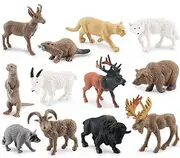 OUKEYI Mini Arctic Animals Toys Set 12PCS Polar Animal Figurines Toy PlaysetIncludes Moose, North American Wild Goat, elk, Otter, Beaver, Pronghorn for ToddlersBirthdayGift