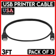 USB Printer Cable 3 FT Feet USB A to B Cord External HDD Printer Scanner 3 Pack