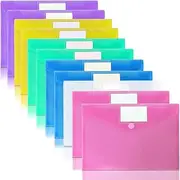 Plastic Envelopes Poly Envelopes, OUTYLTS 11 Pack Clear Document Folders US Letter A4 Size File Envelopes with Label Pocket & Paste Button for School Home Work Office Organization, Assorted Color