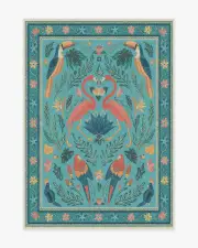 150' x 215' | Machine Washable Runner Rug | Kid & Pet Friendly | Indoor Rug | Birds Of A Feather Aqua Flatwoven Rug by Iris Apfel | Ruggable