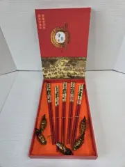 5 Vintage Chinese Chopstick Holder Set Rest Wooden Ducks