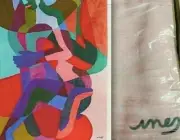 *SALE* INES LONGEVIAL RARE ABSTRACT PRINT TAPESTRY PAINTING PLATE SIGNED NEW NWT
