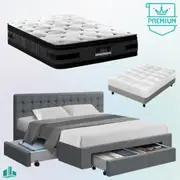 King Premium Package | Trinity Bed Grey, Luna Series Euro Top Mattress (Medium Firm) & Bonus Mattress Topper!