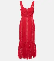 [Self-Portrait] Self-Portrait Floral cotton-blend lace midi dress AU 14 red