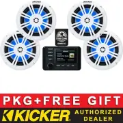 KICKER KMC4 DIGITAL MEDIA RECEIVER MARINE AUDIO PACKAGE+6.5 LED SPEAKERS 2 PAIRS