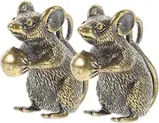 Operitacx 2pcs Office Decoration Keyboard Mat Wired Mouse Figurine for Kitchen Lucky Rat Mini Mouse Retractable Lanyard Keys Rat Key Chain Office Mouse Pad Mouse Mat Jewelry Copper Golden