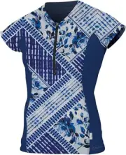O'Neill Womens Front Zip Cap Sleeve Sun Shirt Indigo Patch/Navy, Medium
