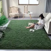 Area Rugs for Bedroom Living Room, 4x6 Fluffy Dark Green Rug Non-Slip Carpet for Kids Boys Girls Teen Dorm Nursery Home Decor, Super Soft Shaggy Plush Indoor Bedside Carpets