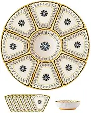 ABDULWEN Nordic Series Dinnerware Sets Tableware Set,8 Plates and Bowl Sets,Gentle, Elegant and Artistic, Party Dinner Sets Creative Round Table Ceramic Fan-Shaped Plate(with Gift Box)