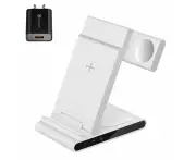 WASSUP Wireless Charging Station 3 in 1 Foldable Wireless Charger for Multiple Devices Charger Stand for iPhone iWatch Airpods-White