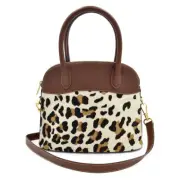 Escada Brown/Cream Leopard Print Calf Hair/Leather Tote/Shoulder Bag/ Handbag