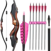 60" Archery Takedown Recurve Bow & 6pcs True Feather Arrows 30-50lbs for Hunting